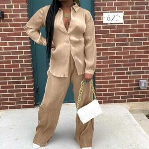 Oversized Matching Plisse Set in Champagne Gold